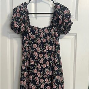 Bohme Blue and Pink Floral Puff Sleeve Midi Dress sz S